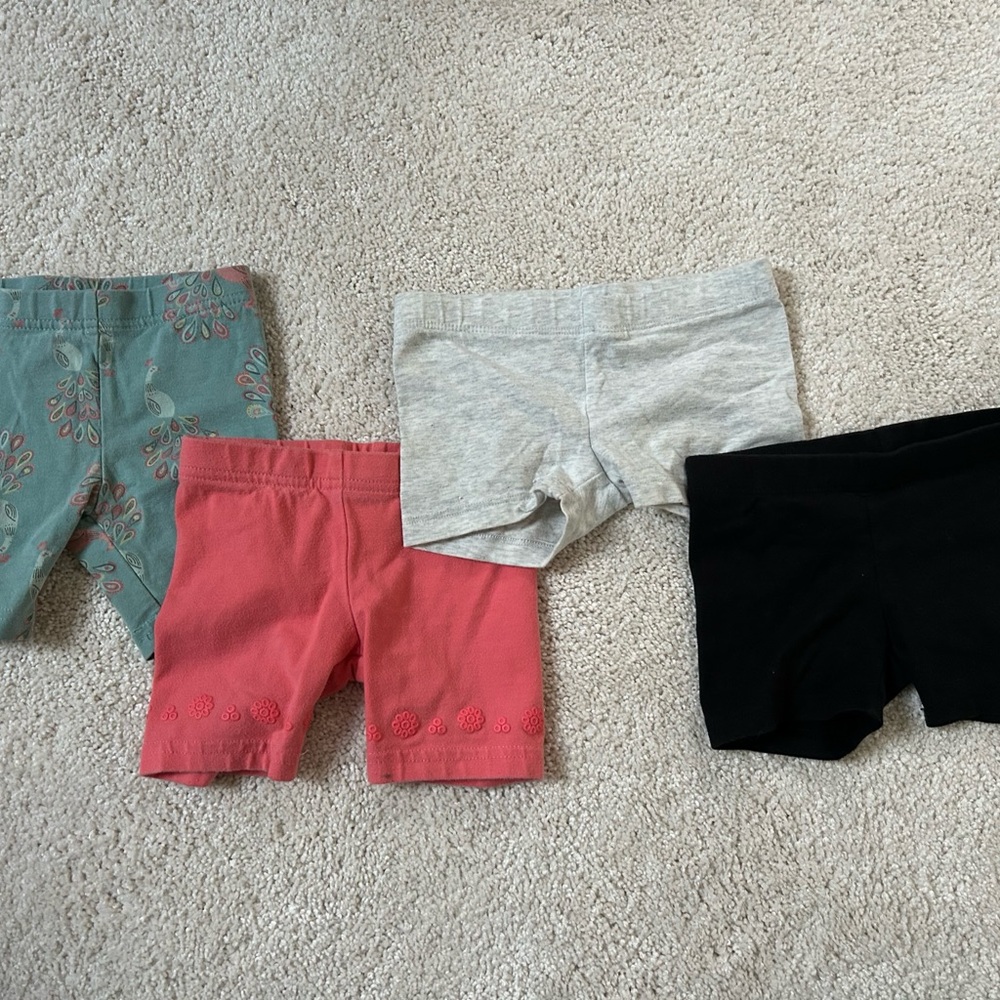 Girls' Stretch Cotton Bike Shorts - Coral, Light Gray, Black, Teal Floral